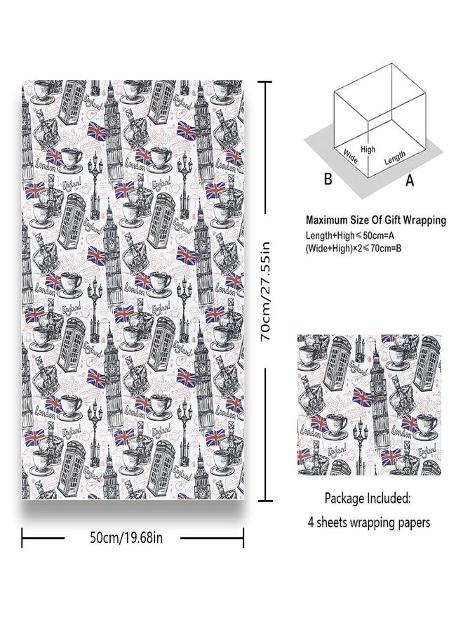 Geluode Big Ben London Wrapping Paper, British Characteristic Architecture Design Gift Wrap Paper for Birthday or National Day, 4 Sheets Folded Flat 20x28 inch Per Sheet - Image 2